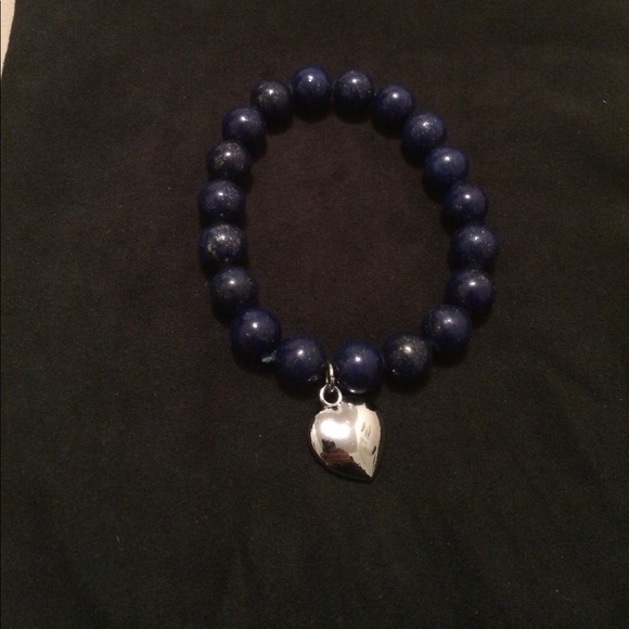 Lapis Bracelet with Heart charm. - Picture 1 of 2